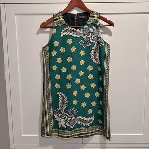 Zara Green Pattern Floral Batik Tunic Mini Short Dress Sleeveless S-M